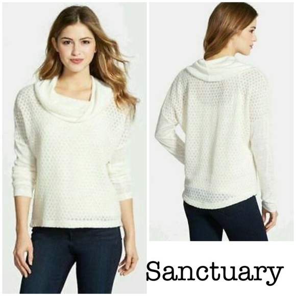 Sanctuary Women's Honey Comb Cowl Neck Sweater Long Sleeve winter white soft - Picture 1 of 12